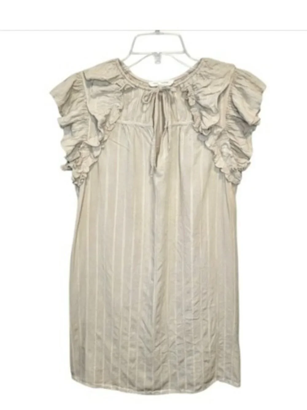 Grade & Gather Women's Mini Dress Size Medium Beige Striped Ruffles Lagenlook - Picture 2 of 14